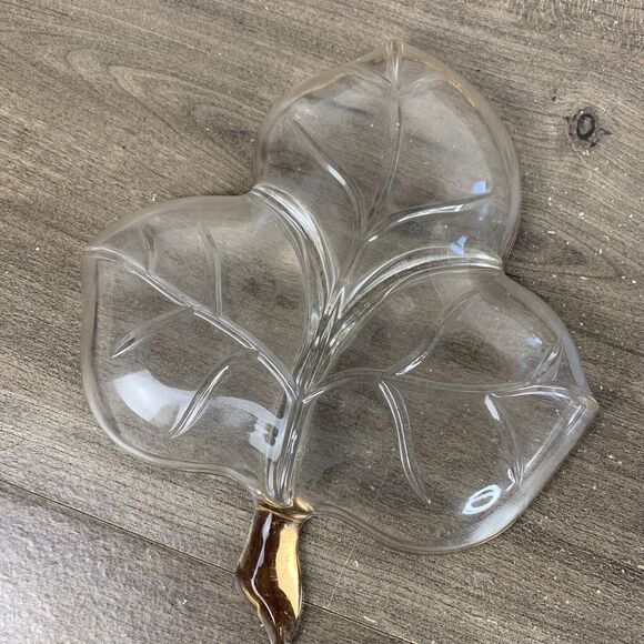 VTG Candy Glass Maple Leaf & Oval Dish with Gold Trim Set of 2 Clear Plates - Picture 6 of 10